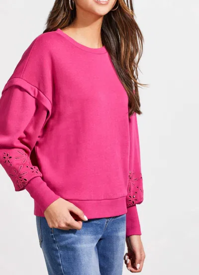 Tribal Crew Neck Pullover Cutout Sleeve In Magenta Haze In Multi