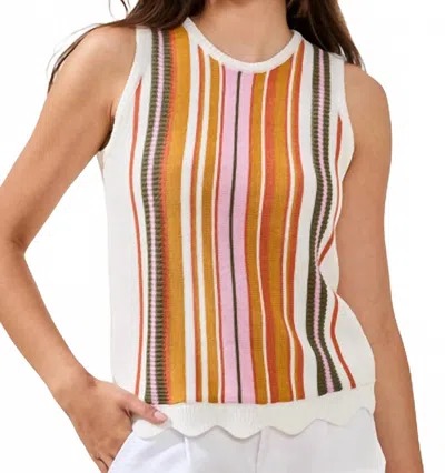 Tribal Crew Neck Sleeveless Sweater In Eggshell Multi