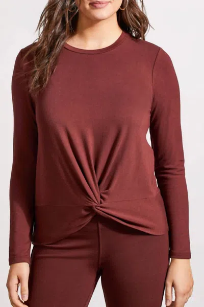 Tribal Crew Neck Top With Faux Knot In Rum In Burgundy
