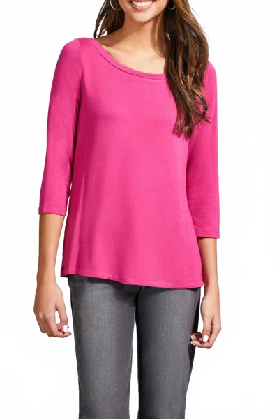 Tribal Crew Neck Top With Side Slits In Magenta In Pink