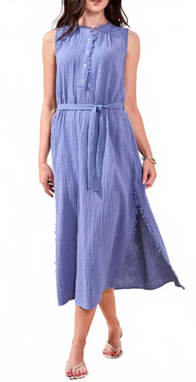 Tribal Crinkle Gauze Button-front Belted Midi Dress In Seahaven In Blue
