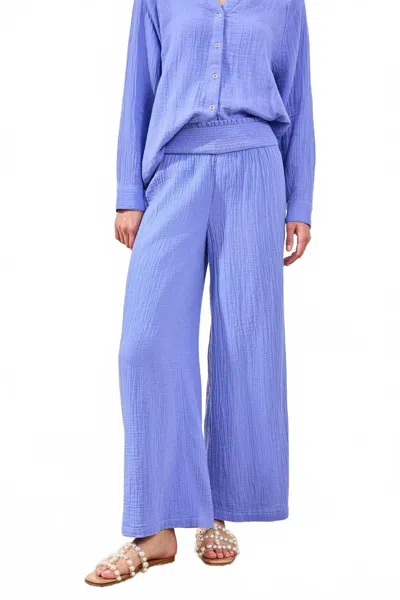 Tribal Crinkle Gauze Elastic Waist Flowy Pants In Baja Blue