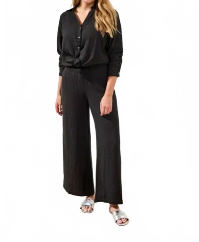 Tribal Crinkle Gauze Elastic Waist Flowy Pants In Black