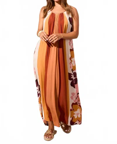 Tribal Crinkled Crepe Maxi Dress In Maroon In Orange