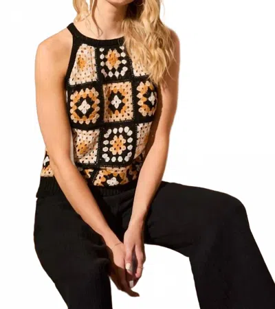 Tribal Crochet Halter Sweater Tank In Black Multi