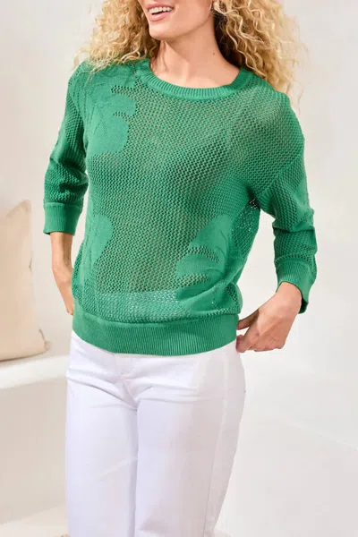 Tribal Crochet Knit Crew Neck Sweater In Grass In Green