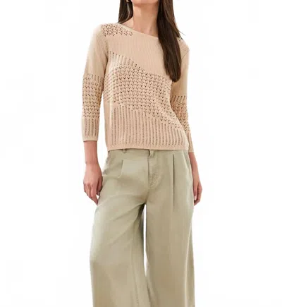 Tribal Crochet Knit Three Quarter Sleeve Sweater In Coco Cream In Multi