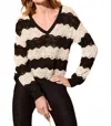 Tribal Crochet V-neck Long Sleeve Swirl Sweater In Black In Multi