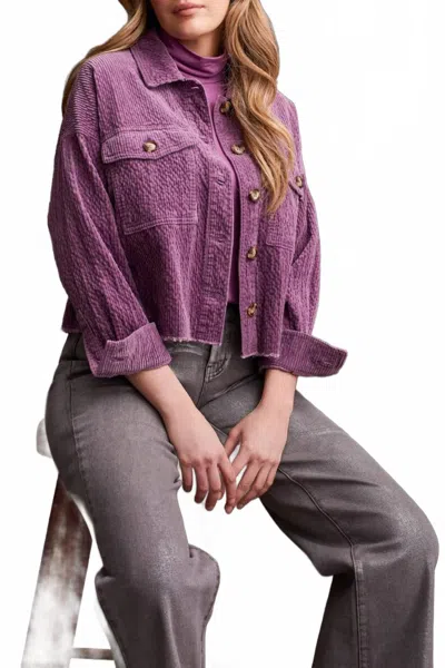 Tribal Crop Corded Denim Jacket In Grape In Purple