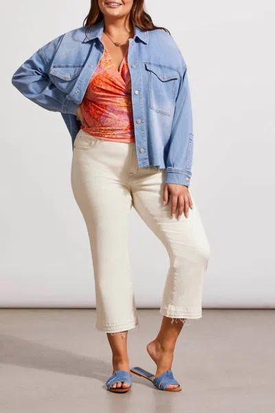 Tribal Crop Curvy Denim Jacket In Sky Blue
