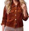 Tribal Crop Denim Shacket With Patch Pockets In Pumpkin Spice In Animal Print