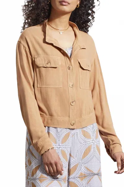 Tribal Cropped Jacket With Pockets In Carmel In Brown