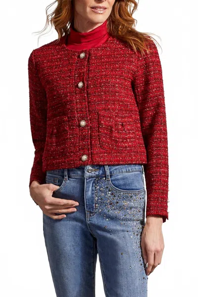 Tribal Cropped Tweed Jacket In Red