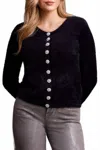 Tribal Crystal Button Fluffy Knit Cardigan In Black In Black