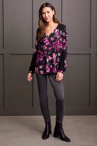 Tribal Dedra Embroidered Button-up Blouse In Deep Magenta In Multi