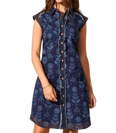 Tribal Denim Mini Dress In Deep Marine In Blue