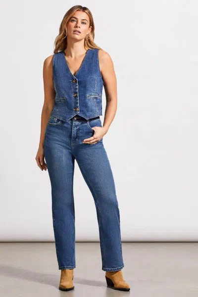 Tribal Denim Vest With Back Tie In Soft Indigo In Blue