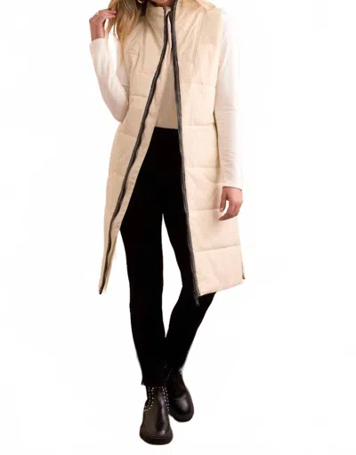 Tribal Denver Long Quilted Vest In Beige In Neutral