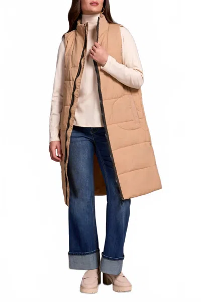 Tribal Denver Long Quilted Vest In Cream In Multi