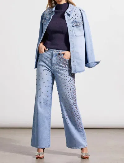 Tribal Devri Denim Shirt With Rhinestone Details In Ice Blue