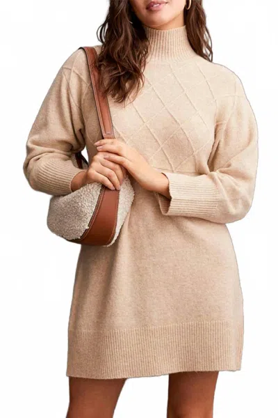 Tribal Diamond Knitted Sweater Dress In Oatmeal In White