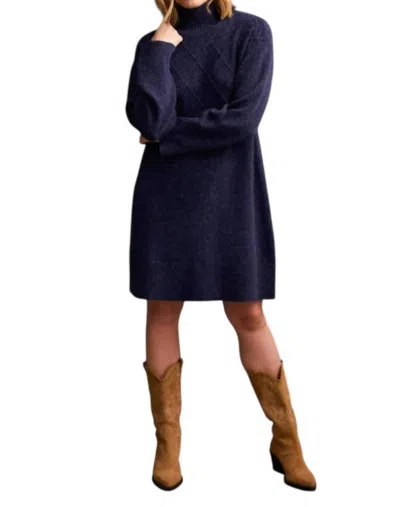 Tribal Diamond Pattern Mock Neck Sweater Dress In Sapphire In Blue