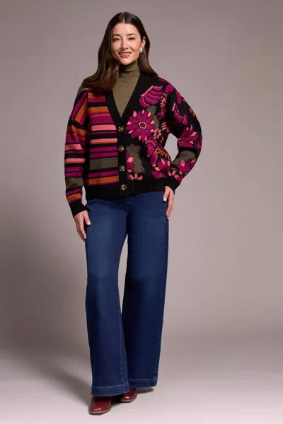Tribal Diora Double Knit Combo Print Cardigan In Black Multi