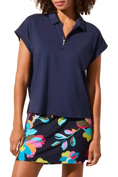Tribal Dolman Polo Top In Jet Blue
