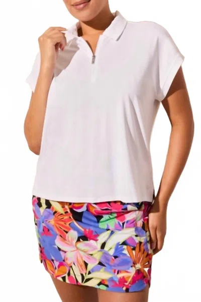 Tribal Dolman Polo Top In White In Multi
