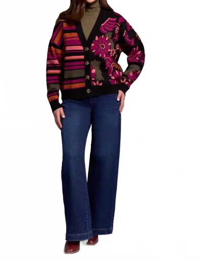 Tribal Double Knit Combo Print Cardigan In Black/multi