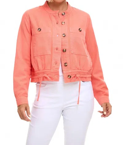 Tribal Drawcord Button Front Jacket In Coral Sky In Pink