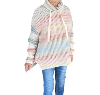 Tribal Drawstring Neck Sweater In Rainbow In Blue