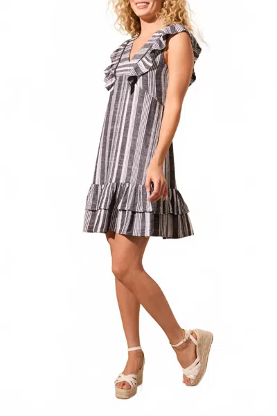 Tribal Dress W/frill And Trims Mini Dress In Black In Multi