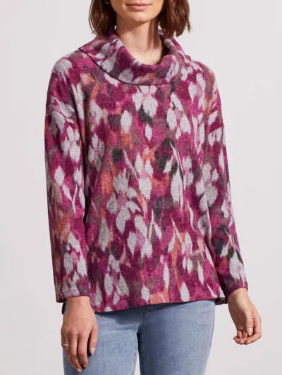 Tribal Drop Shoulder Cowl Neck Sweater In Red Plum In Multi