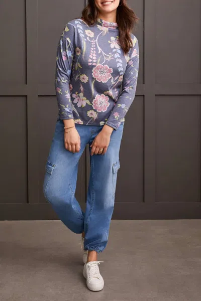 Tribal Drop Shoulder Funnel Neck Sweater In Blue Jay In Gray