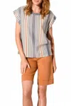 Tribal Drop Shoulder Cap Sleeve Blouse In Jet Blue In Brown