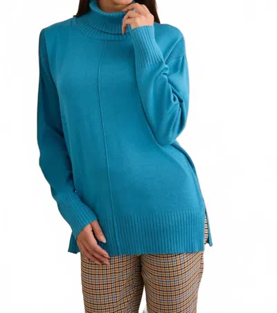 Tribal Drop Shoulder Turtle Neck Sweater In Blue