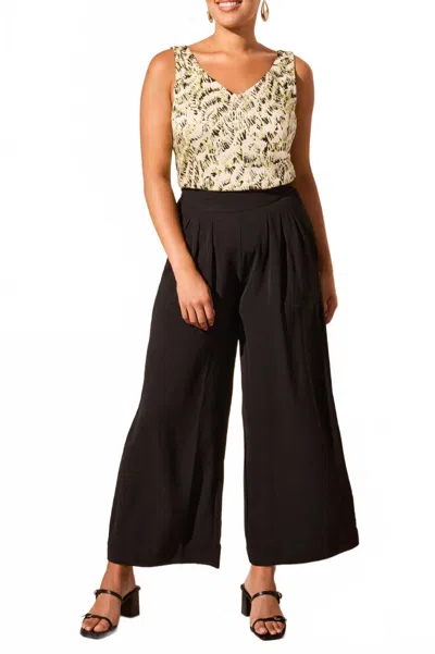 Tribal Elastic Waistband Flowy Pant In Black
