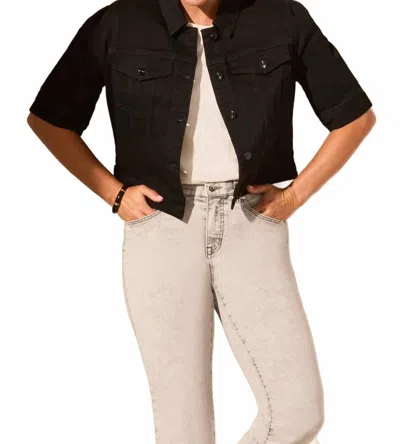 Tribal Elbow Sleeve Denim Jacket In Just Black