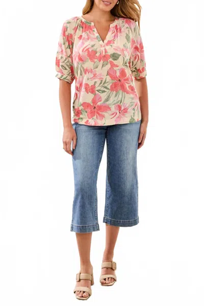 Tribal Elbow Sleeve Henley Top In Canvas-1821 In Multi