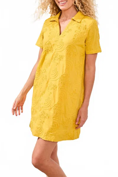 Tribal Elbow Sleeve V-neck Tunic Dress In Lemon In Yellow