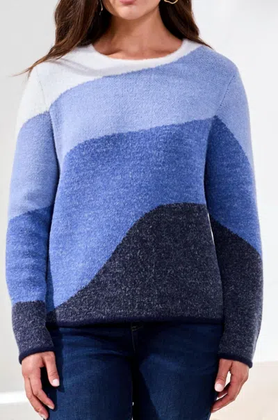 Tribal Elise Crew Neck Sweater In Lapis Blue In Multi