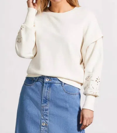 Tribal Embellished Crew Neck Pullover Top In Eggshell In White