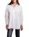 Tribal Embellished Loose Fit Button-down Shirt In White In White