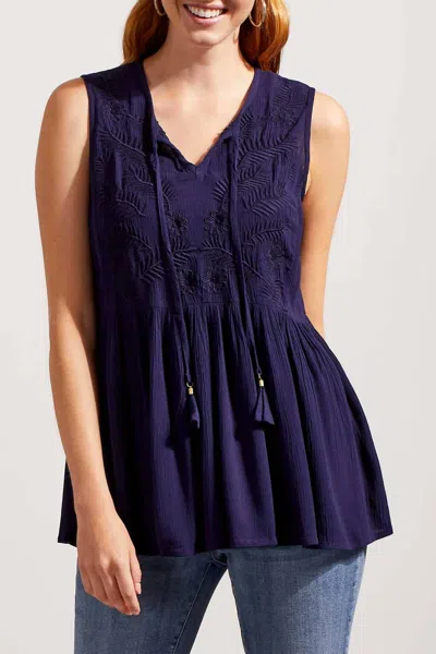 Tribal Embroidered Babydoll Blouse In Nautical