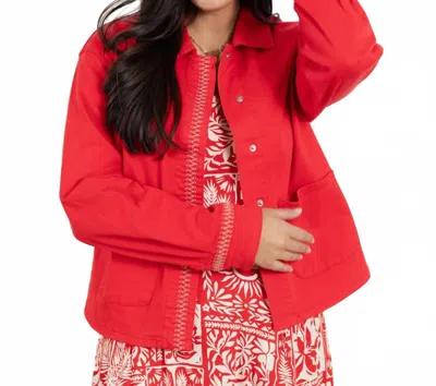 Tribal Embroidered Placket Jacket In Sangria In Red