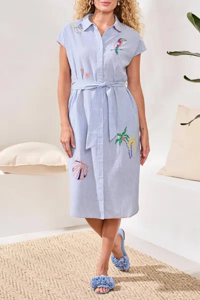 Tribal Placement Embroidered Shirt Dress In Baja Blue In Multi