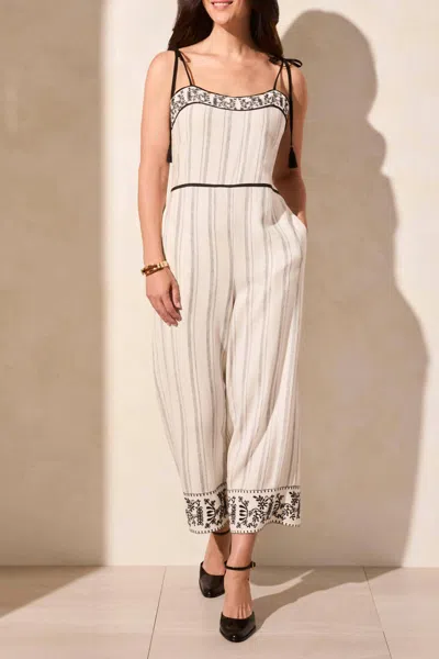 Tribal Embroidered Tassel Straps Jumpsuit In Cream/black