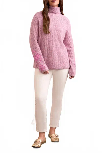 Tribal Embroidery Turtleneck Sweater In Cameo In Pink