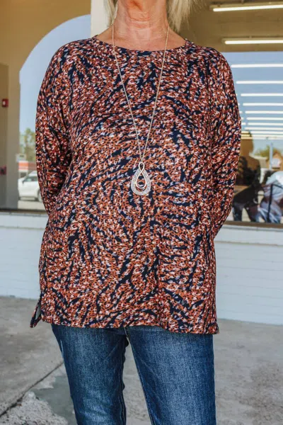 Tribal Everyday Desires Leopard Long Sleeve Top In Rust Animal Print